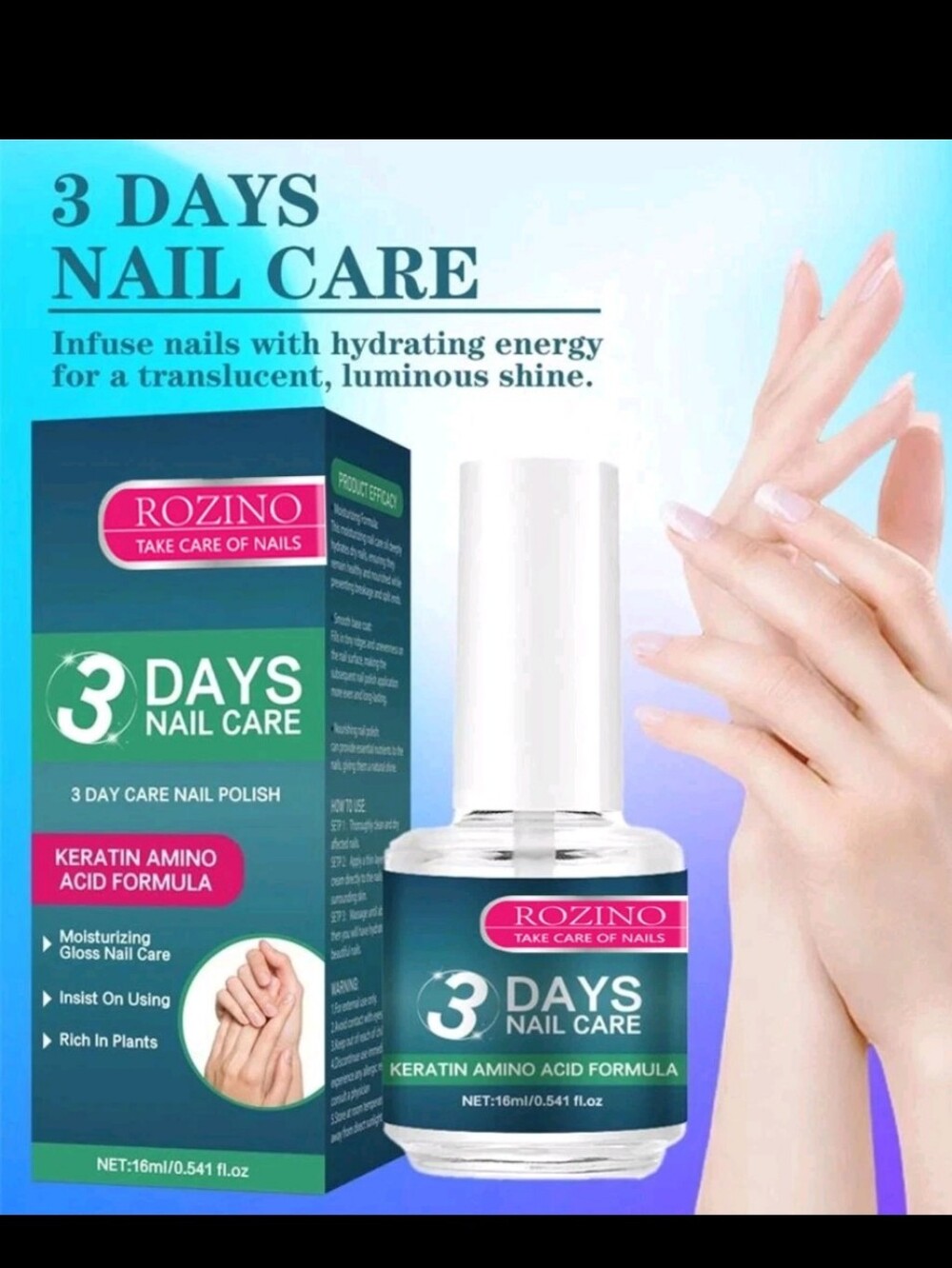 Rozino 3 Days Nail Care Keratin Treatment - Translucent Glossy Finish